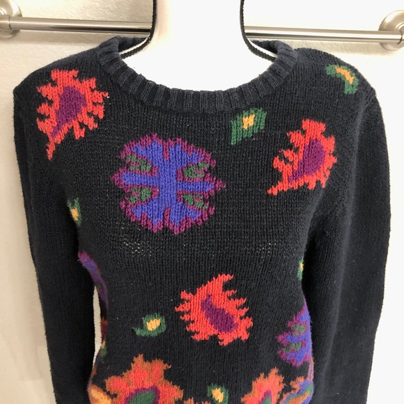 Christie & Jill Sweater Womens S Navy Blue Floral Knit Retro Paisley Vintage 90s - Picture 6 of 10